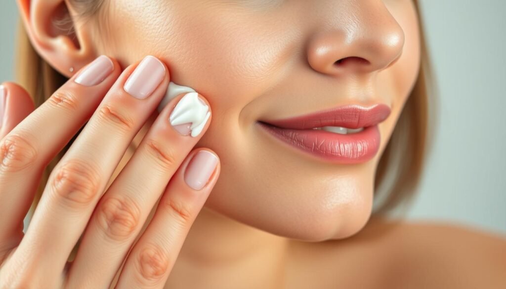 aplicação de hidratante facial